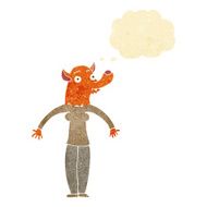 cartoon friendly fox woman with thought bubble