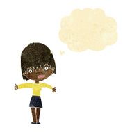 cartoon curious woman with thought bubble