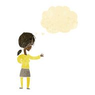 cartoon woman gesturing with thought bubble