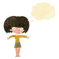 cartoon woman giving thumbs up symbol with thought bubble