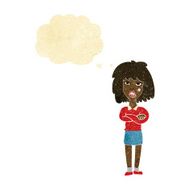 cartoon tough woman with folded arms thought bubble