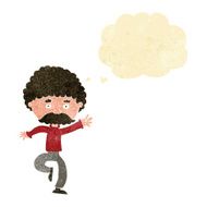 cartoon mustache man disco dancing with thought bubble N2