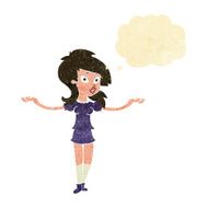 cartoon confused pretty girl with thought bubble N2