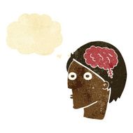cartoon head with brain symbol thought bubble