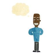cartoon annoyed balding man with thought bubble