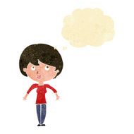 cartoon woman shrugging shoulders with thought bubble N13