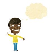 cartoon grinning man with idea thought bubble