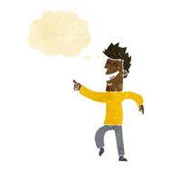 cartoon man pointing and laughing with thought bubble