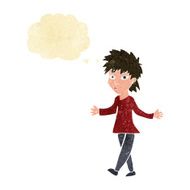 cartoon woman shrugging shoulders with thought bubble N16