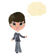 cartoon woman shrugging shoulders with thought bubble N17