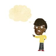 cartoon shocked man pointing with thought bubble