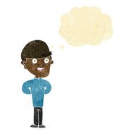 cartoon happy man with thought bubble