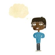 cartoon unhappy man with thought bubble