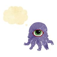 cartoon alien head with thought bubble