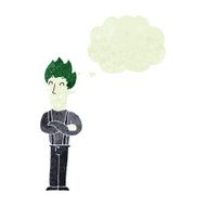 cartoon happy vampire man with thought bubble N2