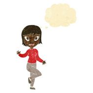 cartoon pretty woman waving with thought bubble