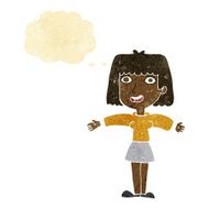 cartoon excited woman with thought bubble N2
