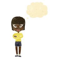 cartoon woman with crossed arms thought bubble