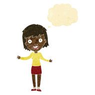 cartoon excited woman with thought bubble N3