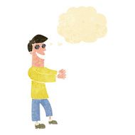 cartoon grinning man wearing glasses with thought bubble N2