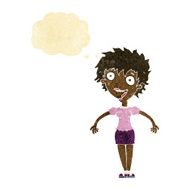cartoon excited woman with thought bubble N4