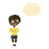 cartoon excited woman with thought bubble N5