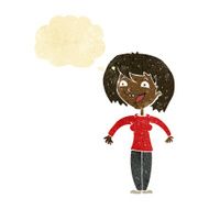 cartoon excited woman with thought bubble N6