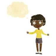 cartoon confused woman with thought bubble