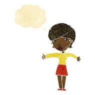 cartoon woman giving thumbs up symbol with thought bubble N2