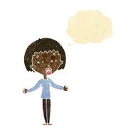 cartoon suspicious woman with thought bubble
