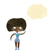 cartoon woman waving with thought bubble N8