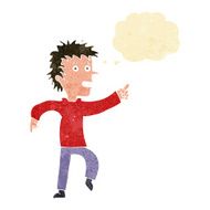 cartoon happy man pointing with thought bubble N2