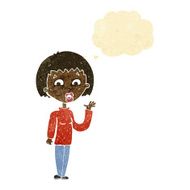 cartoon woman waving with thought bubble N9
