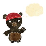 cartoon black bear wearing hat with thought bubble