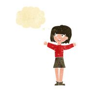 cartoon excited woman with thought bubble N7
