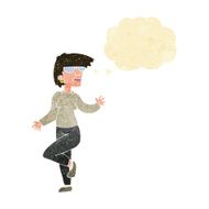 cartoon woman waving with thought bubble N10