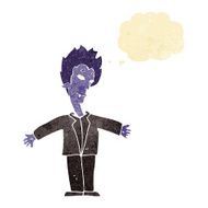 cartoon happy vampire with thought bubble