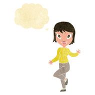 cartoon pretty woman waving with thought bubble N2