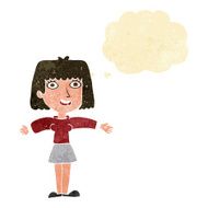 cartoon excited woman with thought bubble N8