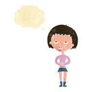 cartoon bored woman waiting with thought bubble N2