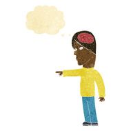 cartoon clever man pointing with thought bubble
