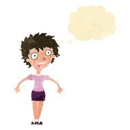 cartoon excited woman with thought bubble N10