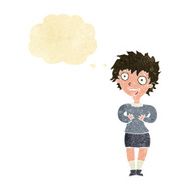 cartoon excited woman with thought bubble N11
