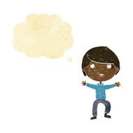 cartoon happy boy with thought bubble