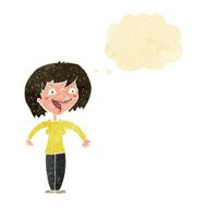 cartoon excited woman with thought bubble N12