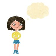 cartoon happy woman with thought bubble N4