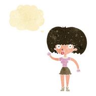 cartoon woman waving with thought bubble N11