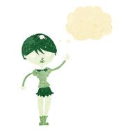 cartoon vampire girl waving with thought bubble N2