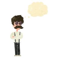 cartoon hipster man with mustache and spectacles thought bu N2