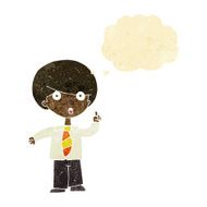 cartoon school boy answering question with thought bubble